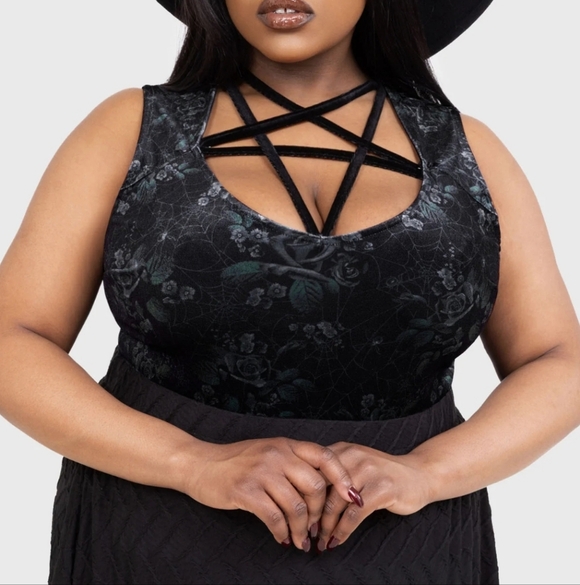 Killstar Black and Green Floral Strappy Tank Top - Picture 8 of 9